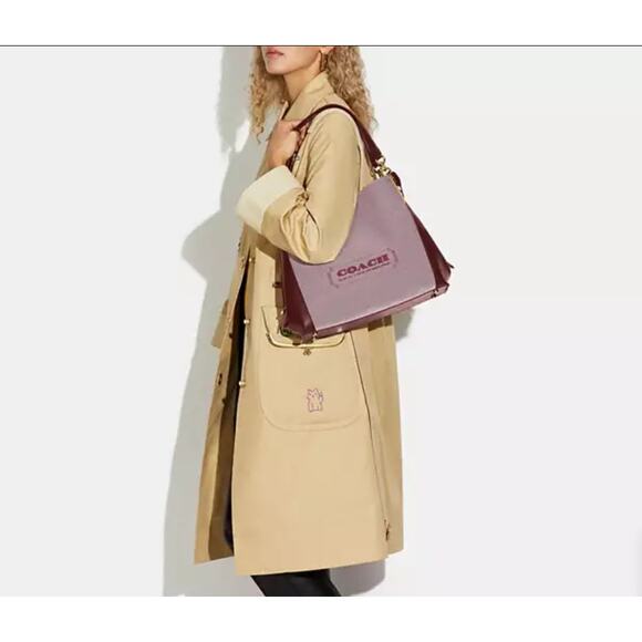 Coach Jacquard Dalton 31 Shoulder Bag Handbag Purse Coach Badge Brass/Wine Multi - Picture 2 of 13